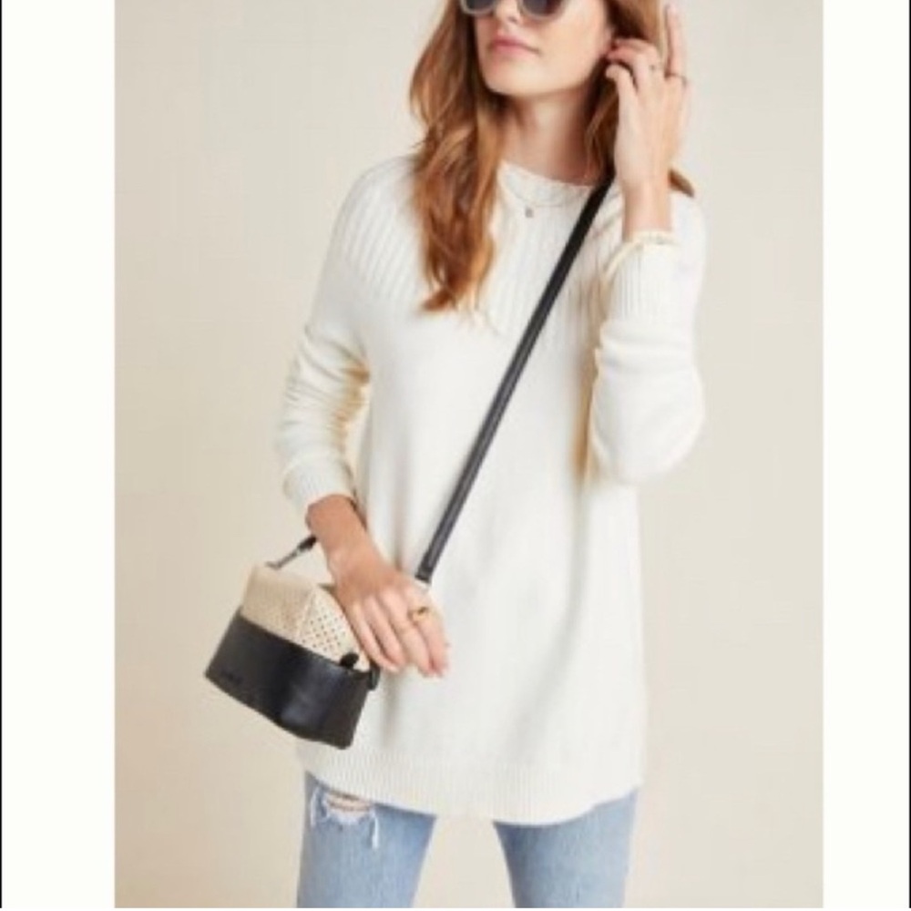 NWT Anthropologie white Welford Tunic Sweater Top Size Large Ivory Viscose Blend